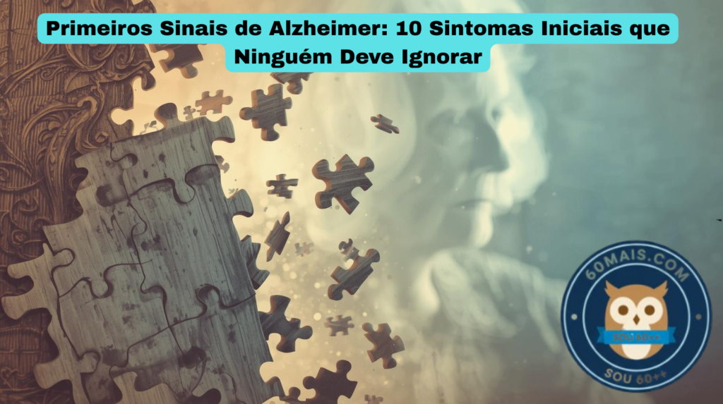 "Ilustração de quebra-cabeça antigo com peças se soltando, representando perda de memória no Alzheimer"
