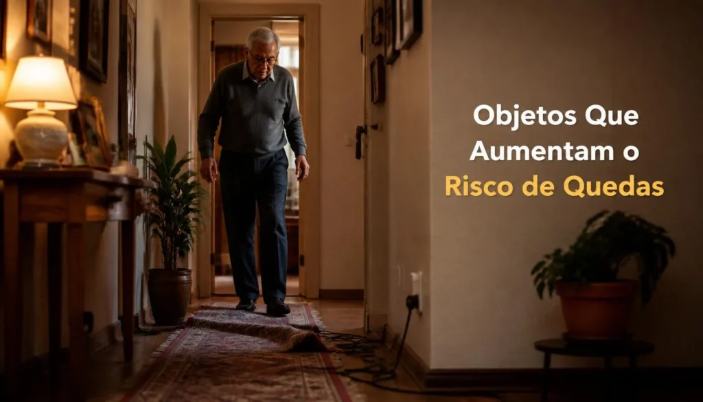 Objetos domésticos que aumentam risco de quedas em idosos.