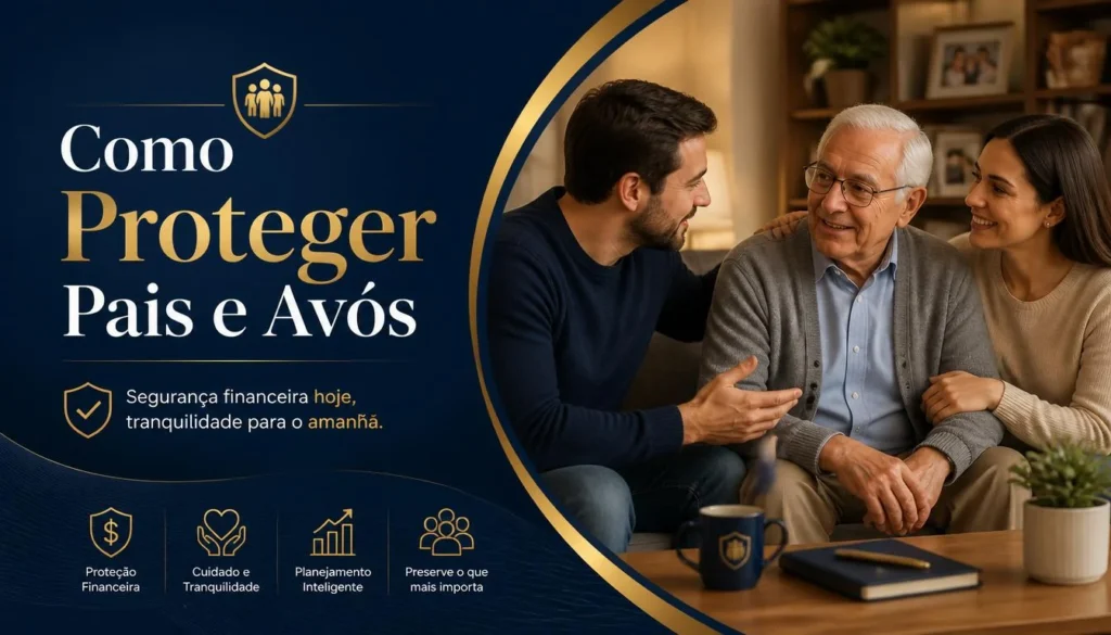 imagem mostrando familiar conversando com idoso sobre segurança financeira.