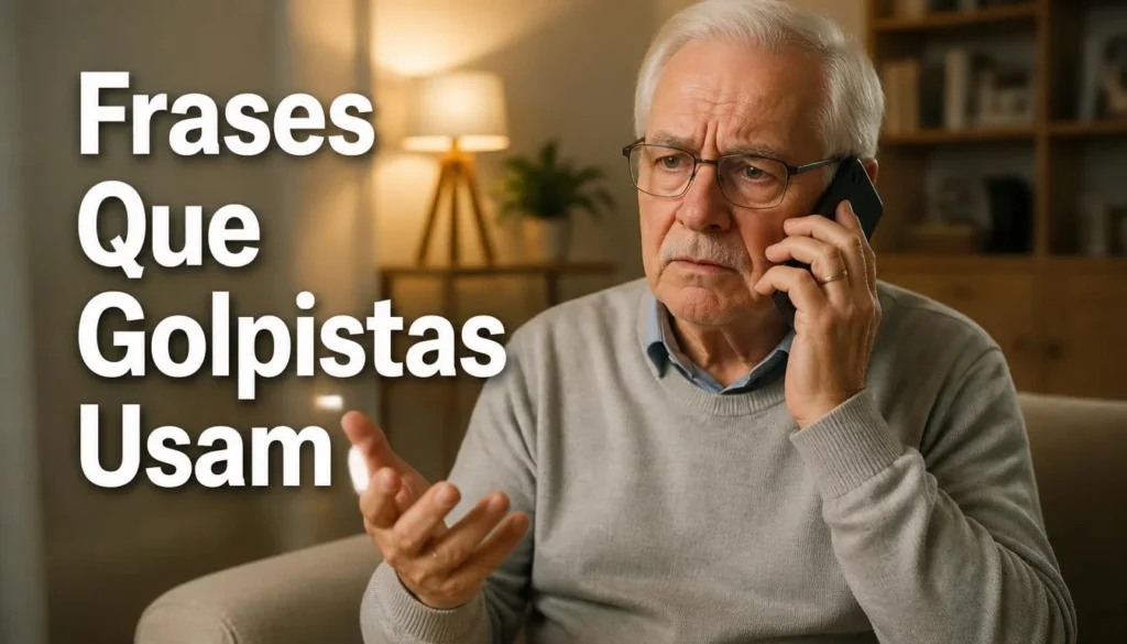 Idoso recebendo ligação suspeita no celular.