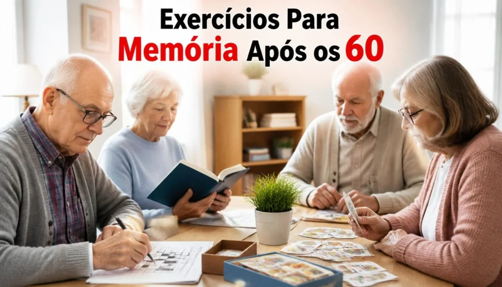 Idosos realizando exercícios para estimular a memória.