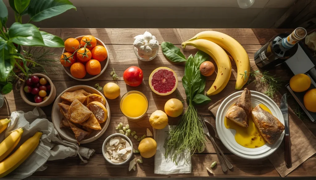 Mesa com alimentos saudáveis para uma pele madura com mais viço