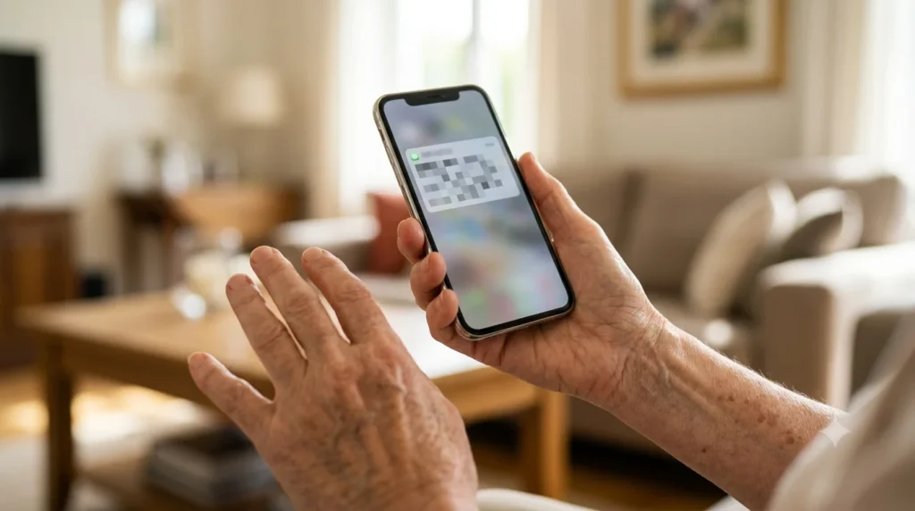 Celular com mensagem suspeita que pode representar um golpe contra aposentado.
